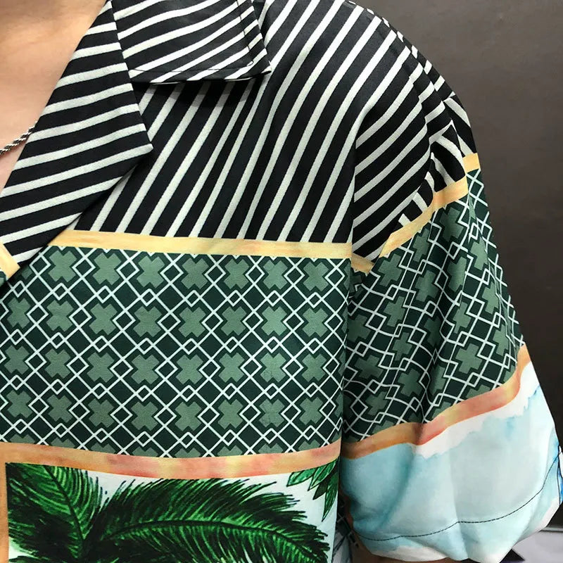 Blue Green Geometric Printed Loose Shirt