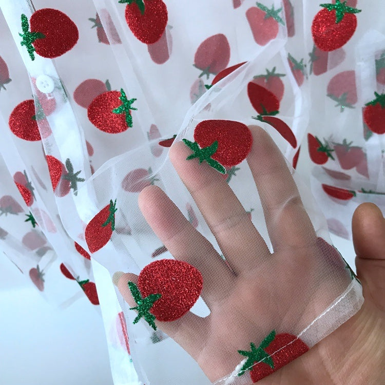 Strawberries Glitters Loose See-Through Shirt