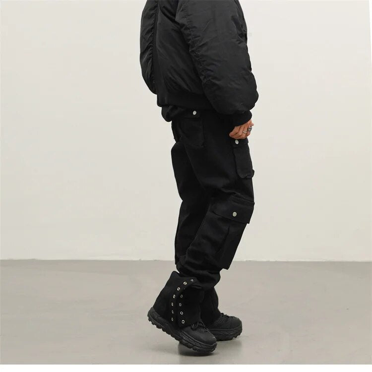 Button Holes Bottom Straight Cargo Pants
