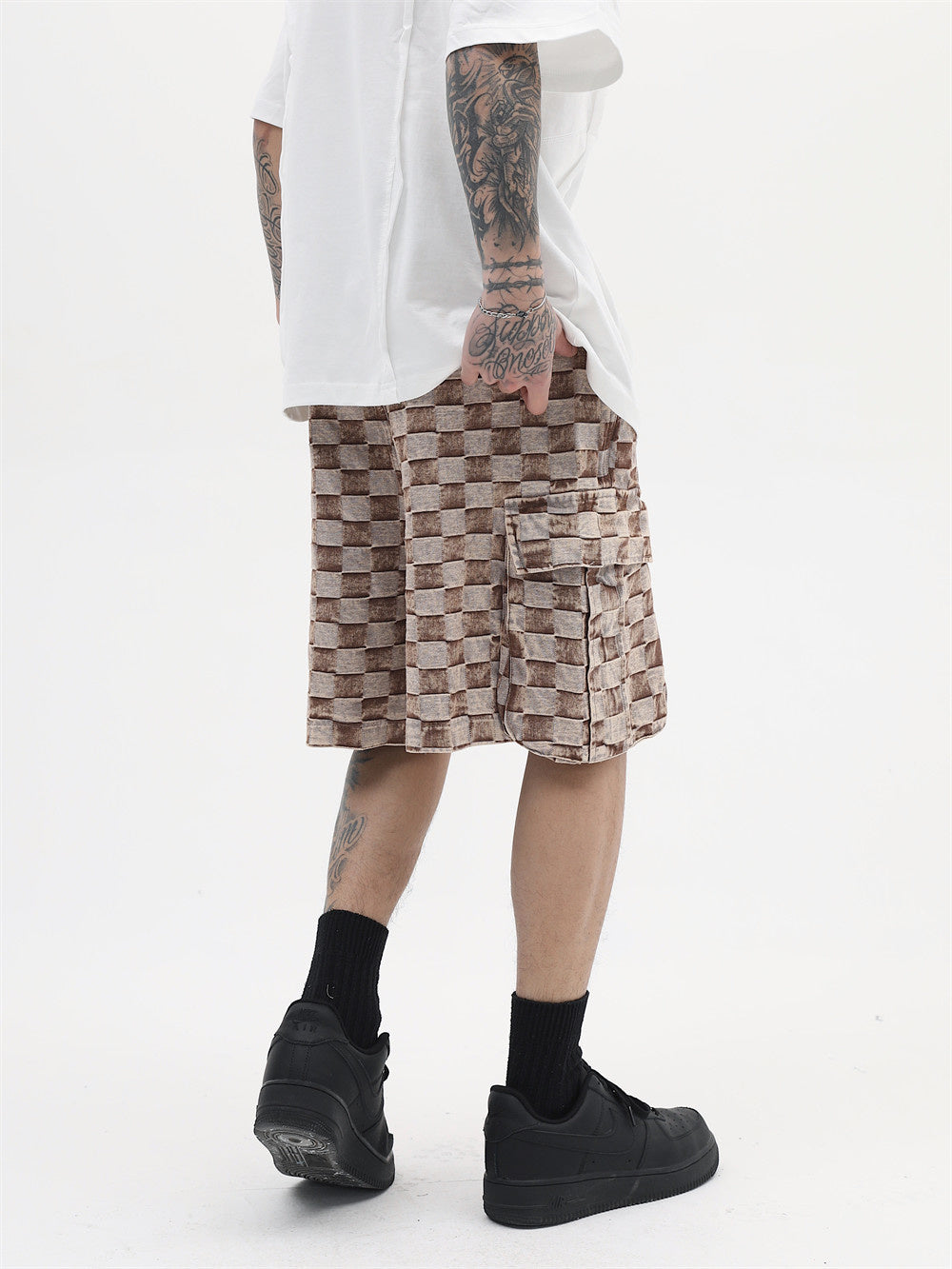 Checkered Hip Hop Polyester Men Short