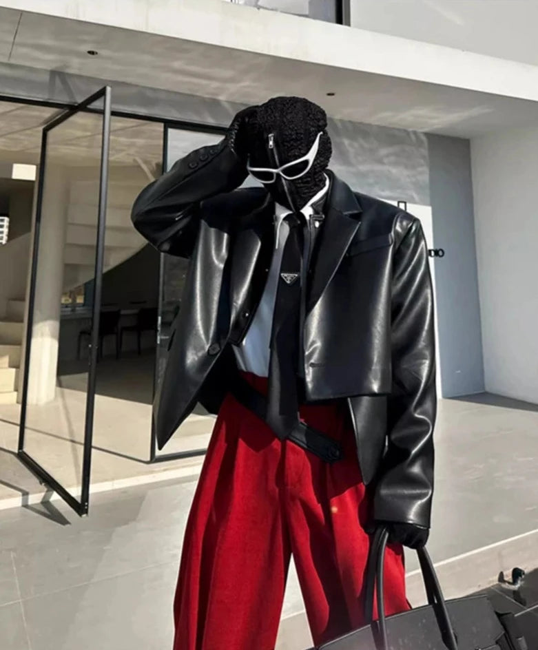 Loose Irregular Black Purple Crop Blazer