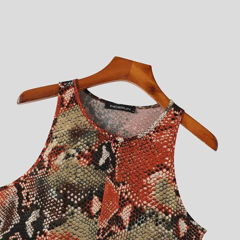 Animal Printing O-neck Sleeveless Bodysuit