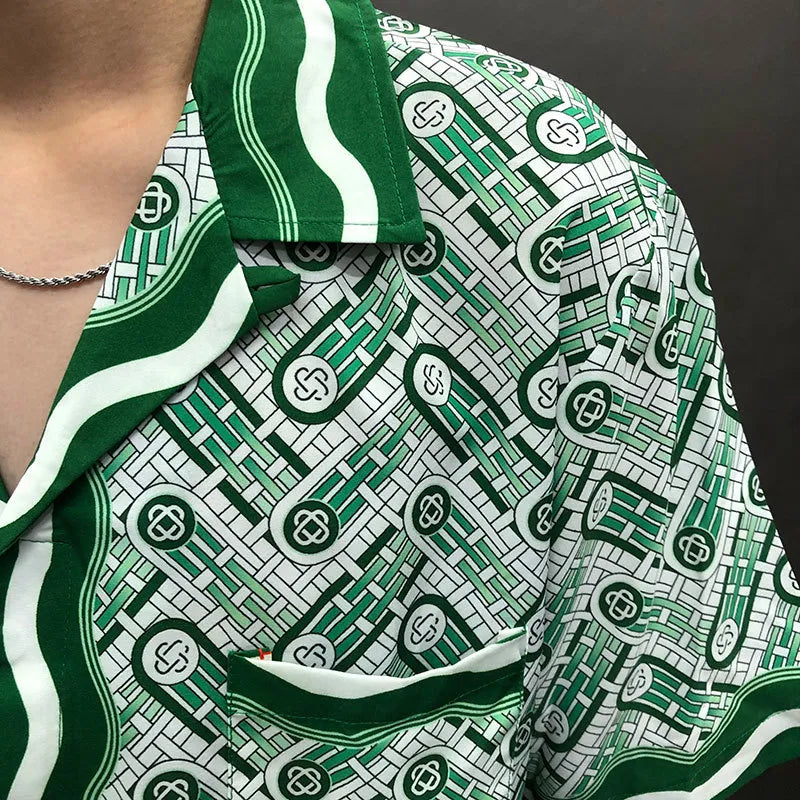 Blue Green Geometric Printed Loose Shirt