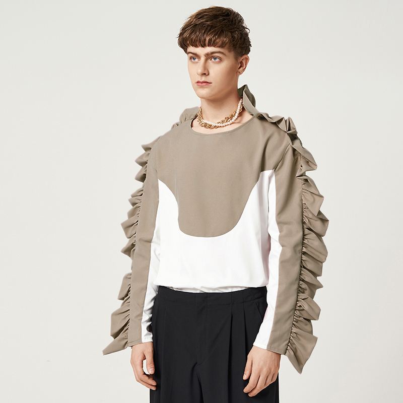 Solid Long Sleeve Ruffles T-Shirt