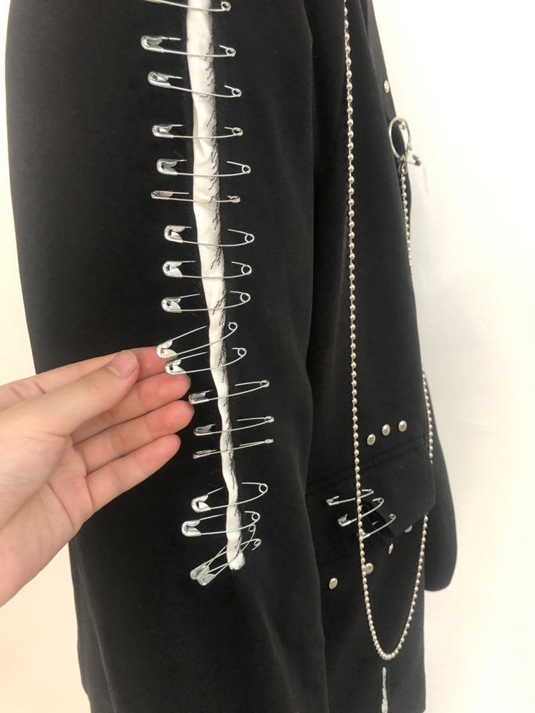 Black Color Metal Chain Decoration Blazer