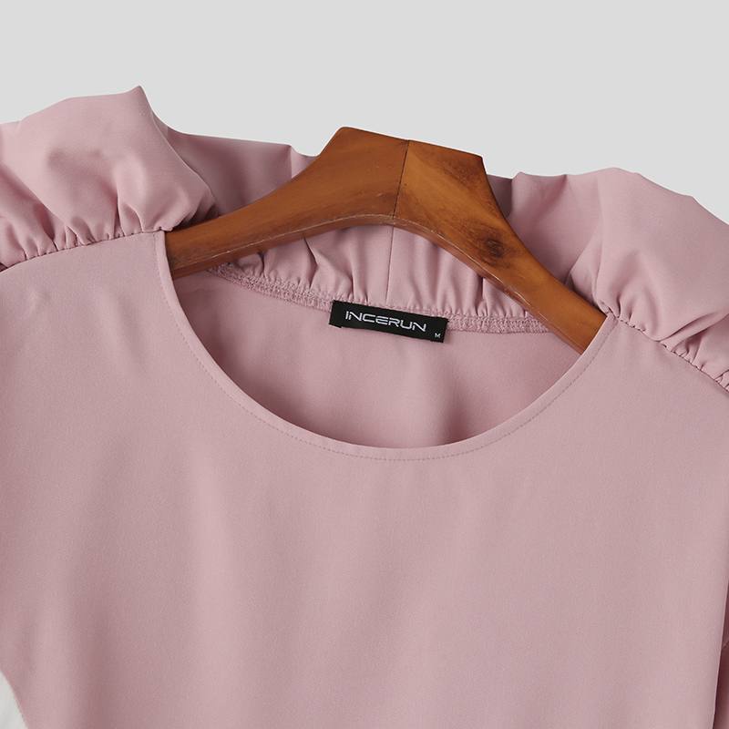 Solid Long Sleeve Ruffles T-Shirt