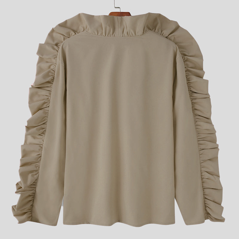 Solid Long Sleeve Ruffles T-Shirt