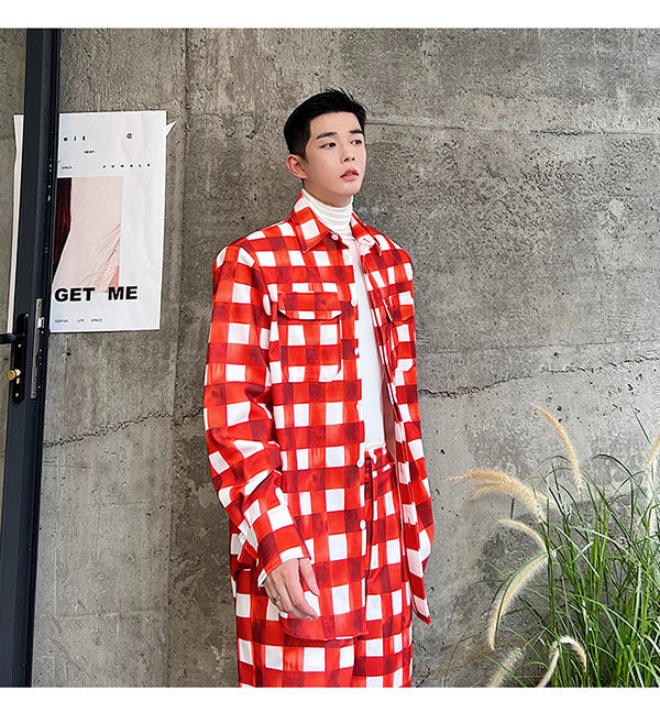 Ensemble de pantalons de couleur à carreaux blanc cramoisi