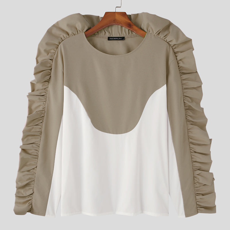 Solid Long Sleeve Ruffles T-Shirt