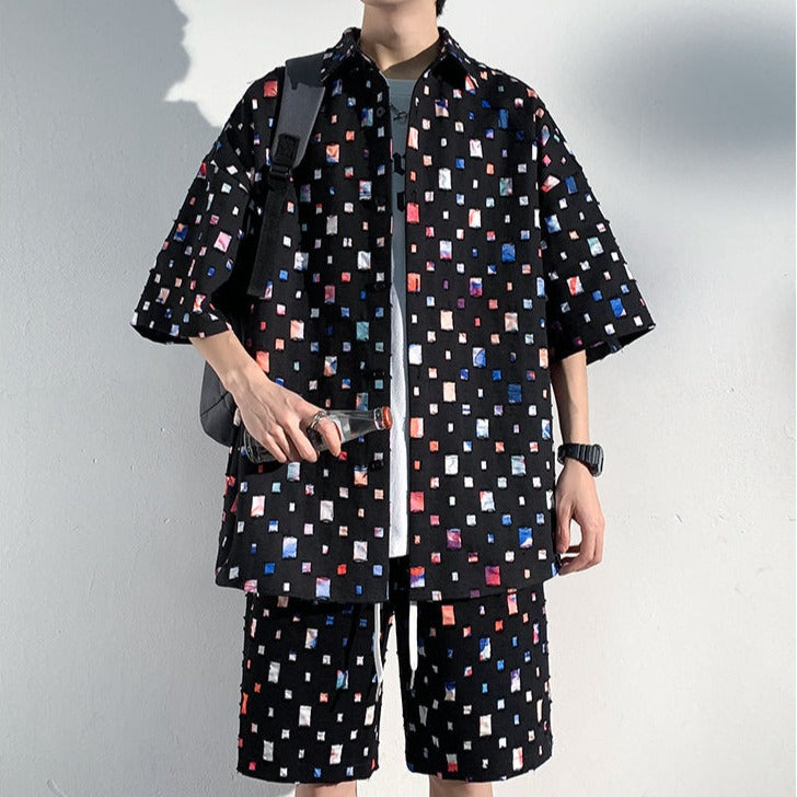 Ripped Patchwork Hollow Out Shorts Set