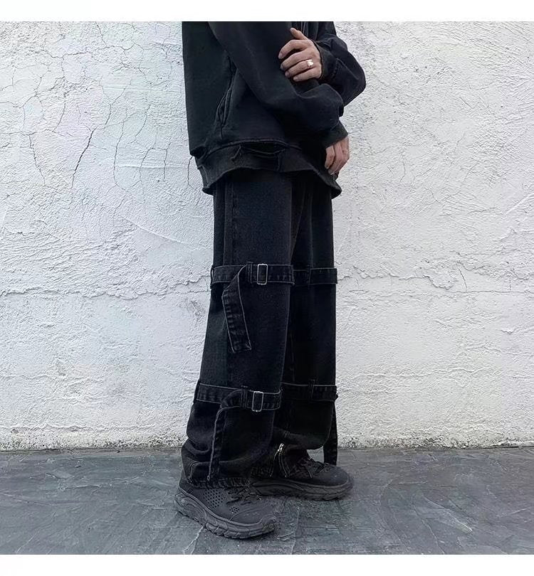 Buckle Solid Loose Jeans