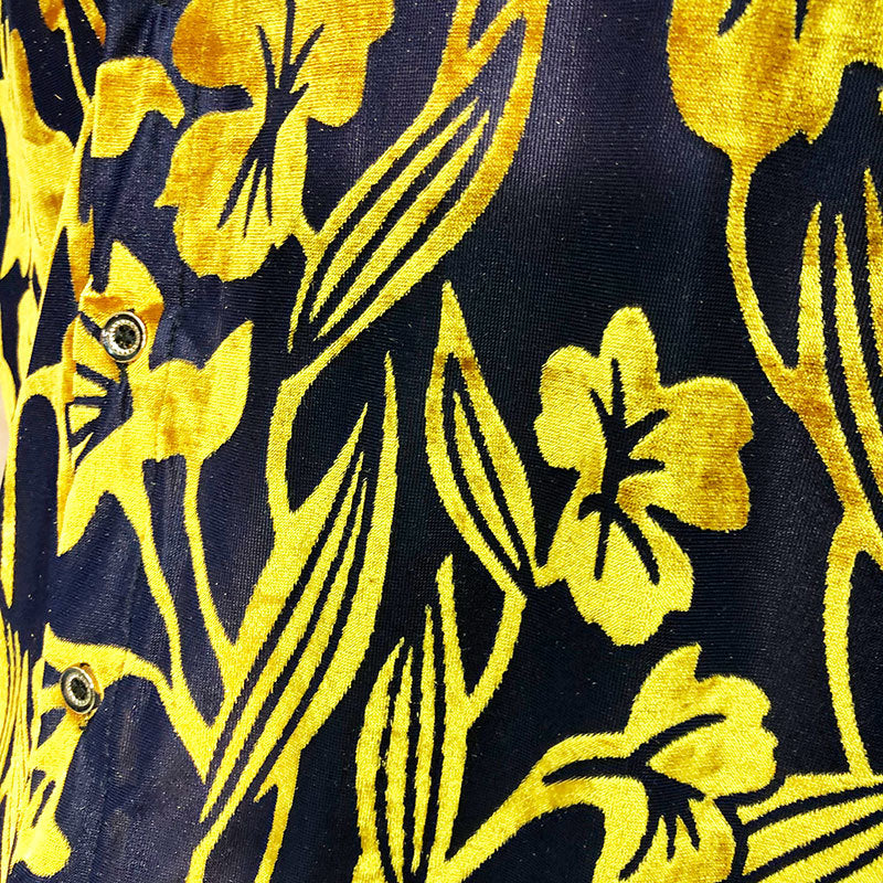 Yellow Black Floral Velvet Shirt