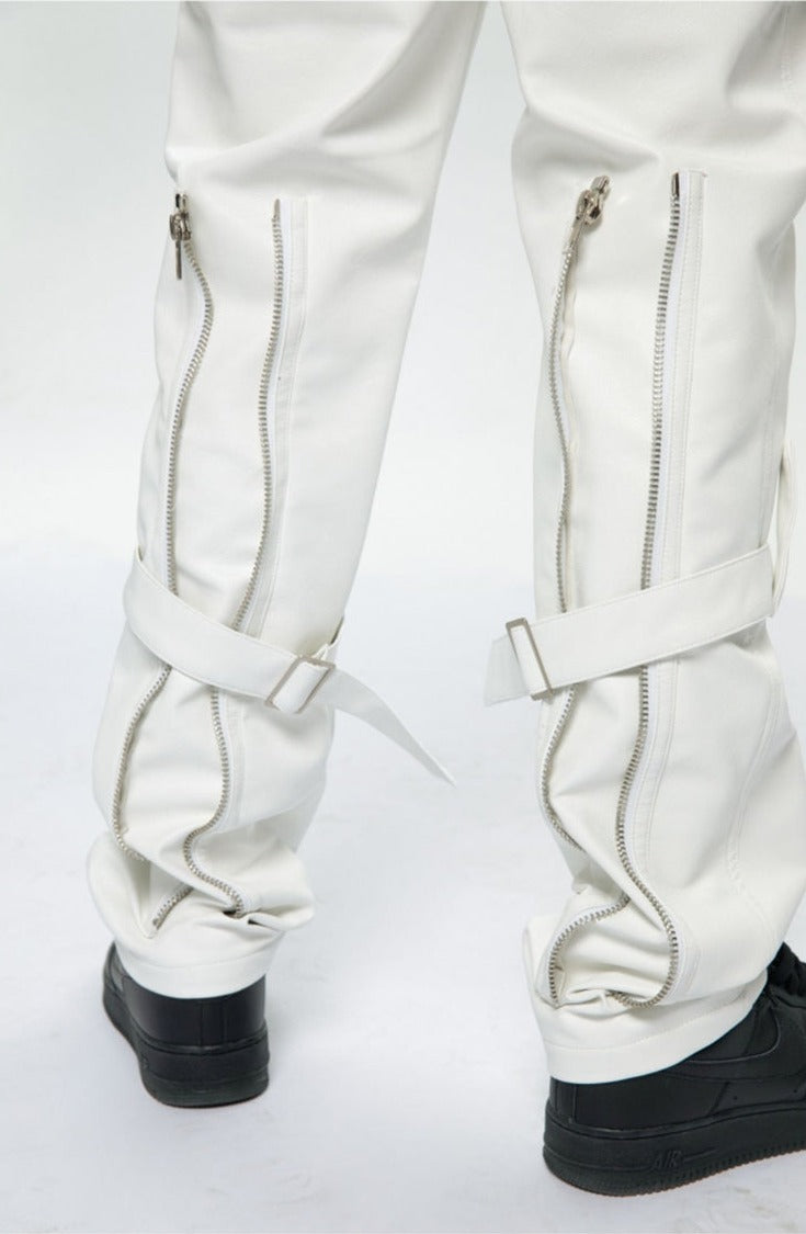 Black Pu Leather Zipper Pants