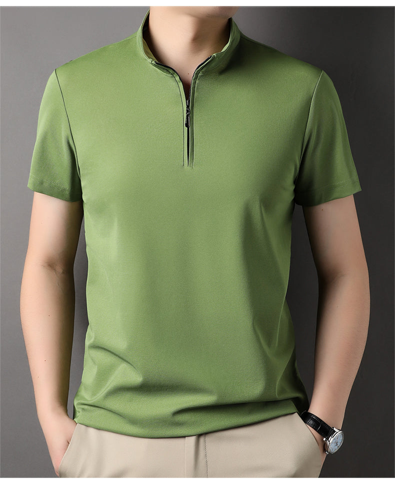 Casual Summer Solid Color Zipper Polo Shirt