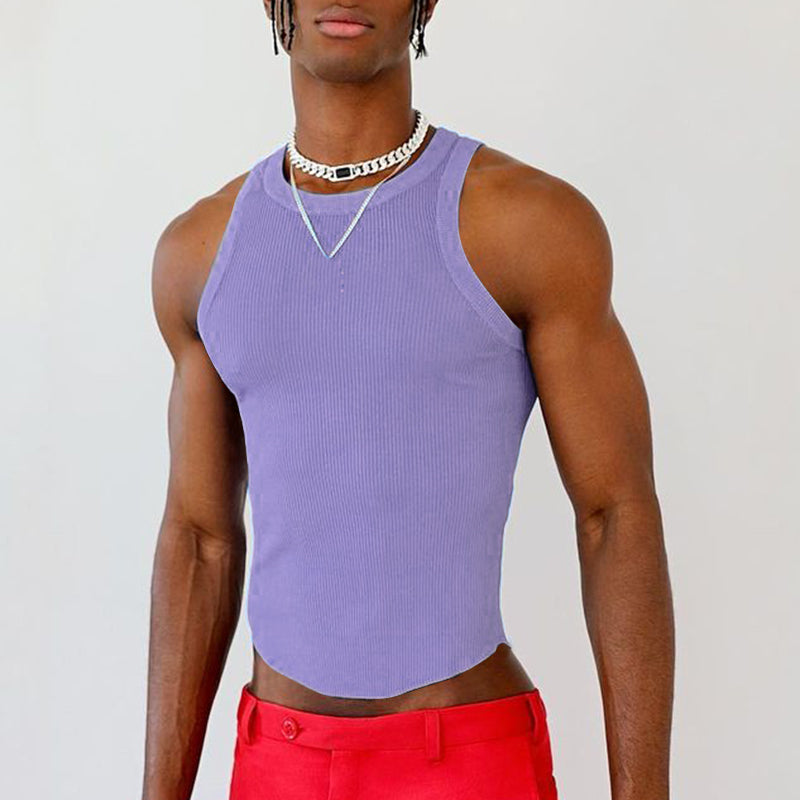 Camiseta sin mangas de poliéster liso con cuello redondo