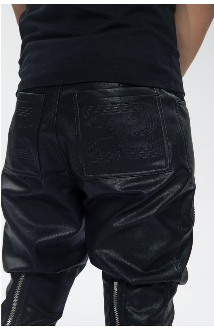 Black Pu Leather Zipper Pants