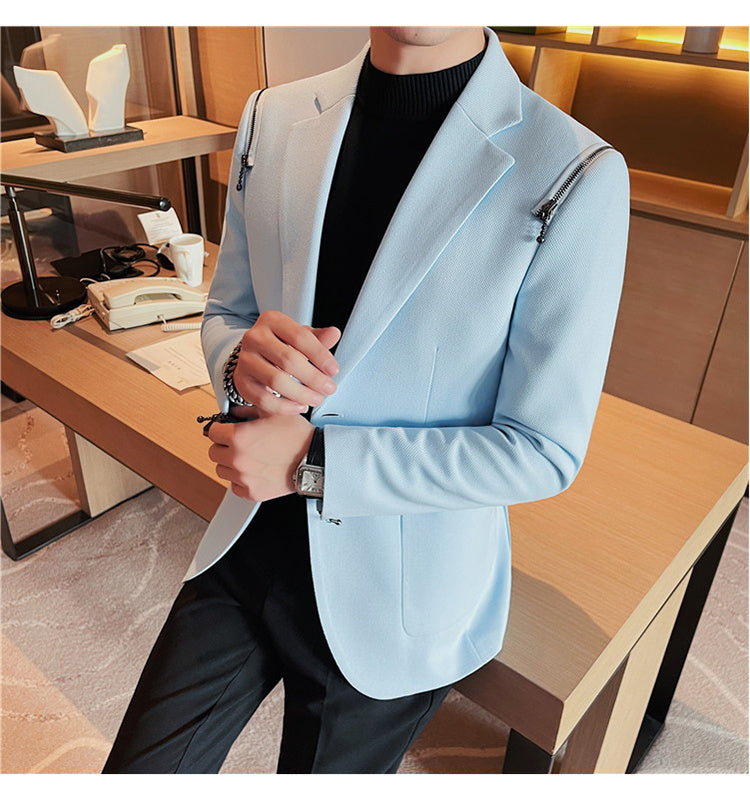 Zipper Decoration Solid Blazer