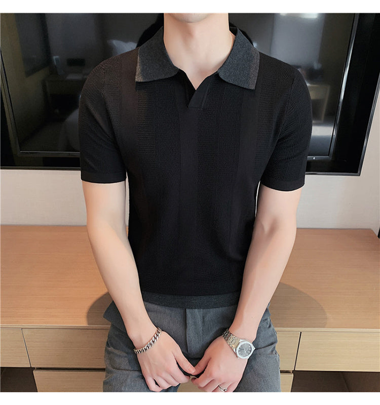 Striped Knitted Viscose Polo Shirt