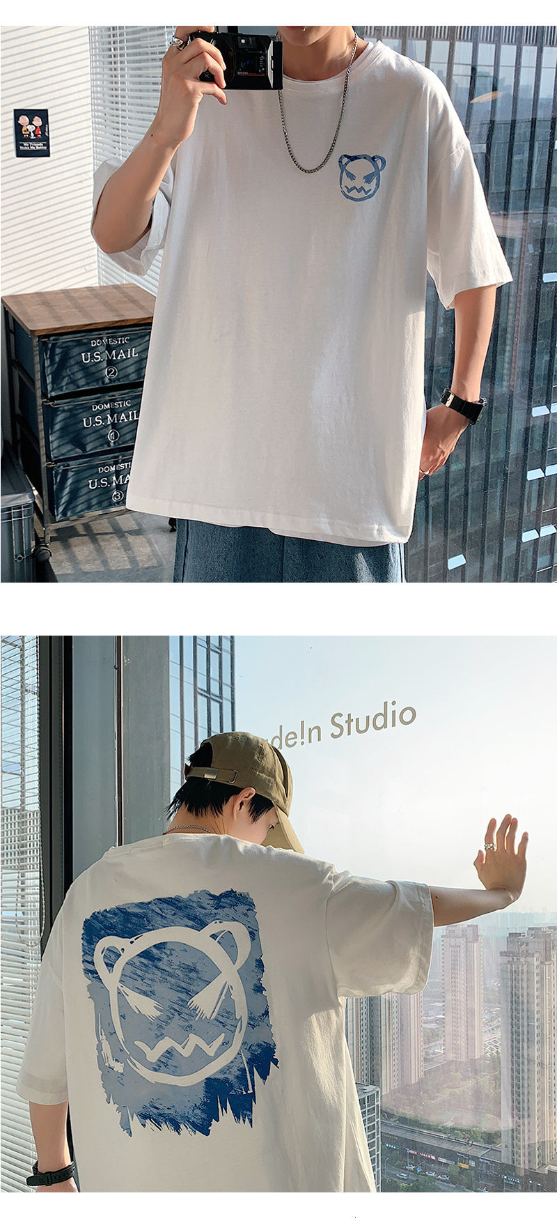 Bear Devil Back Printed Cotton T-Shirt