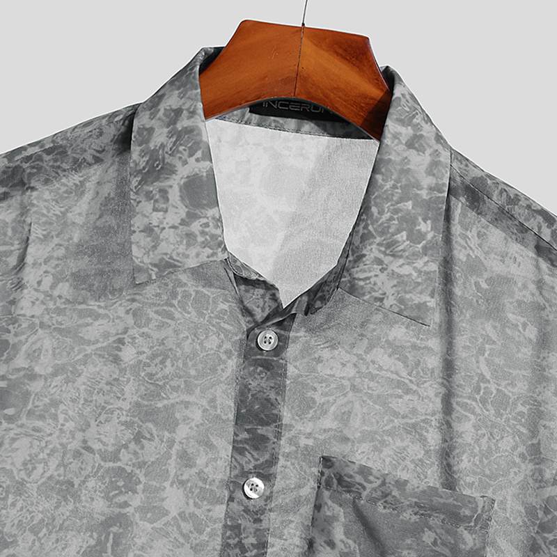 Water Marble Patterned See-Through Shirt