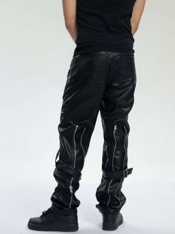 Black Pu Leather Zipper Pants