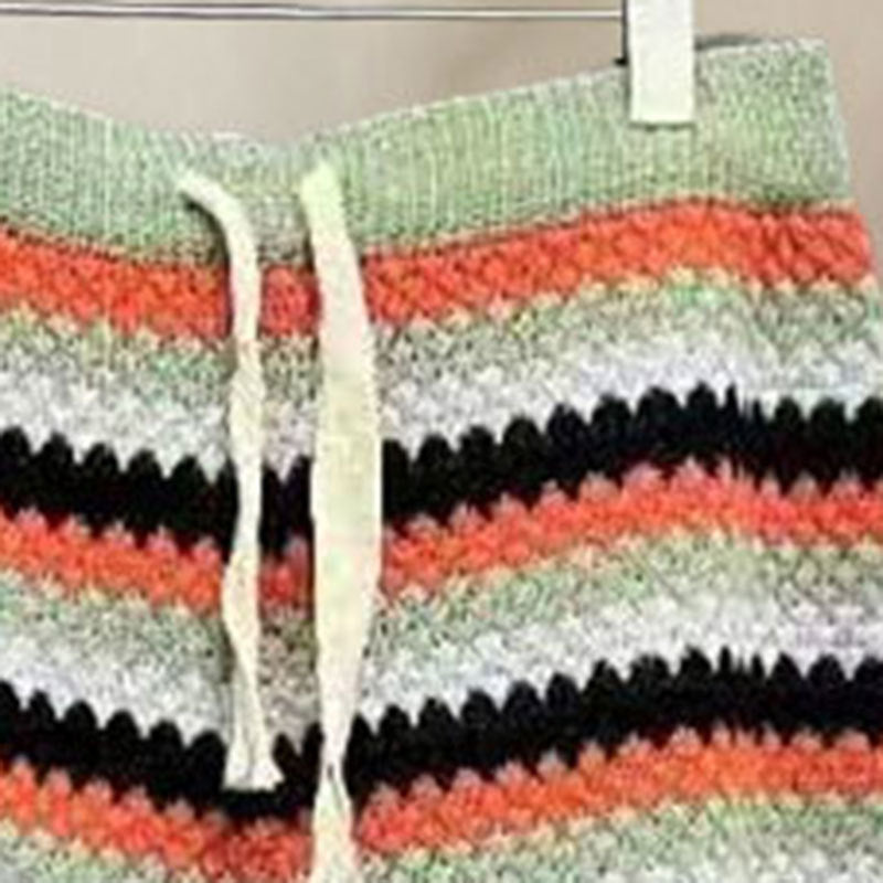 Retro Geometric Pattern Knitted Shorts Set