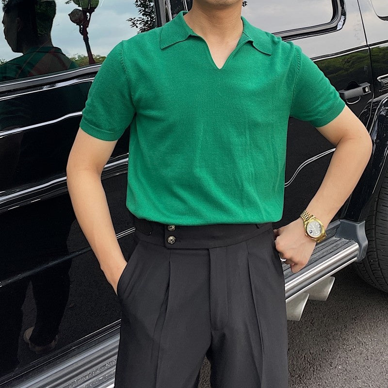 Solid Color Short Sleeved Viscose Polo Shirt