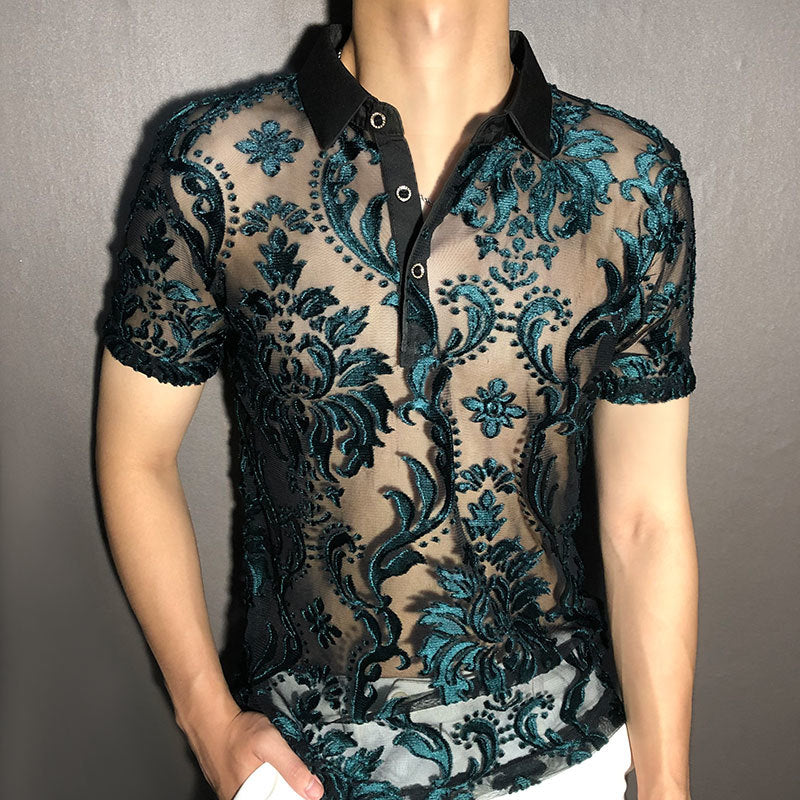 Transparent Retro Floral Polo Shirt