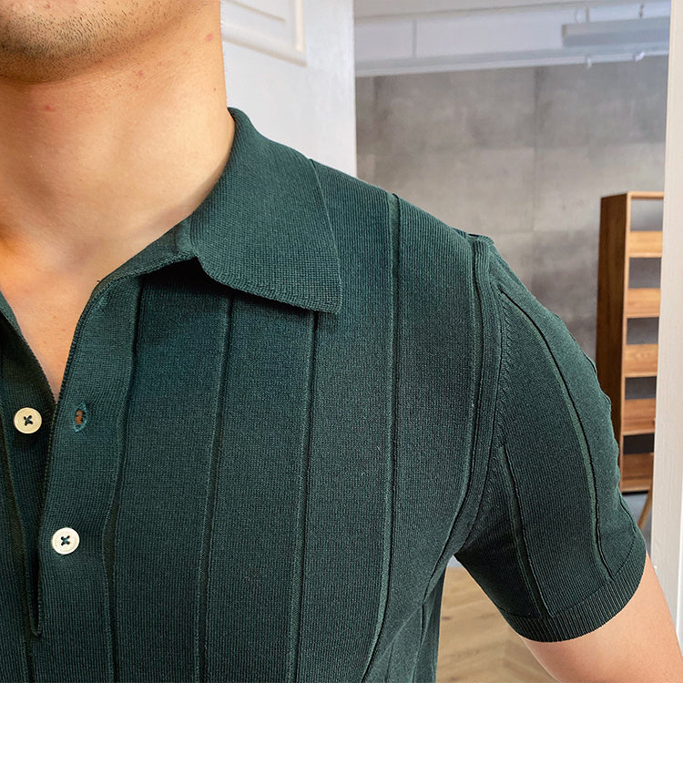 Striped Viscose Short Sleeve Polo Shirt