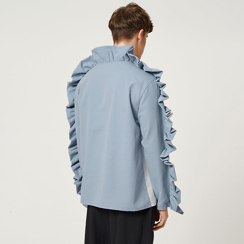 Solid Long Sleeve Ruffles T-Shirt