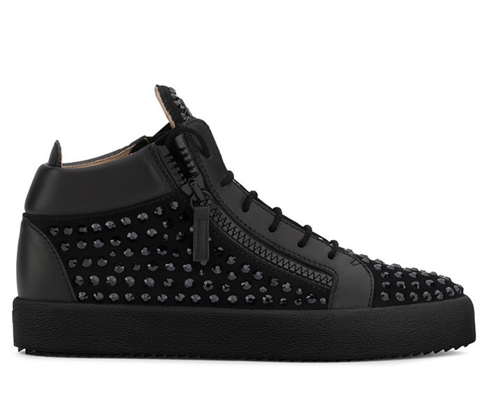 Thick Soles Zippered Rhinestone Suede Men Sneakers