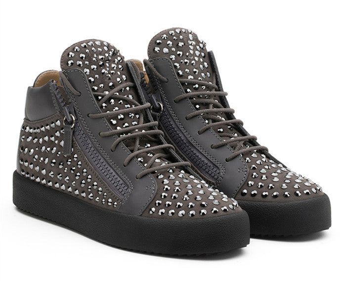 Thick Soles Zippered Rhinestone Suede Men Sneakers