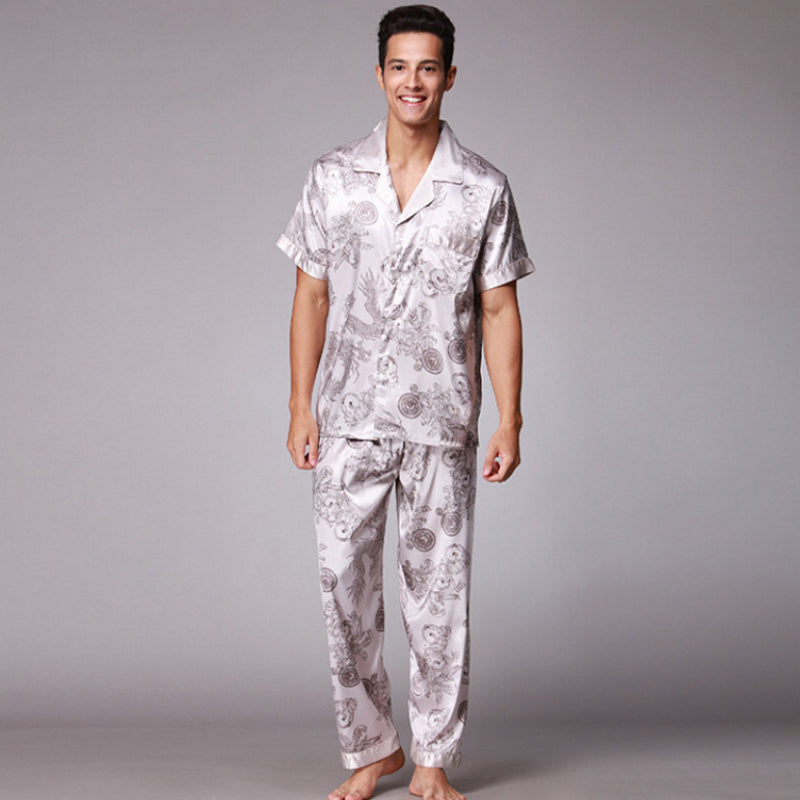 Chinese Dragon Printed Satin Silk Men Pajamas Set - FanFreakz