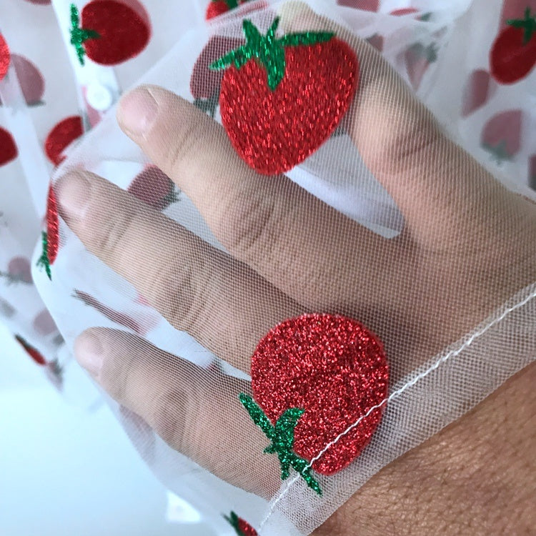 Strawberries Glitters Loose See-Through Shirt
