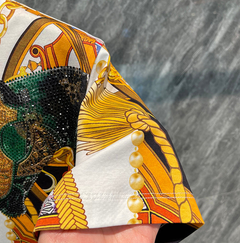 T-shirt de luxe imprimé animal géométrique strass