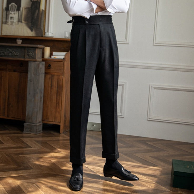 Solid Cotton Mid Waist Trousers