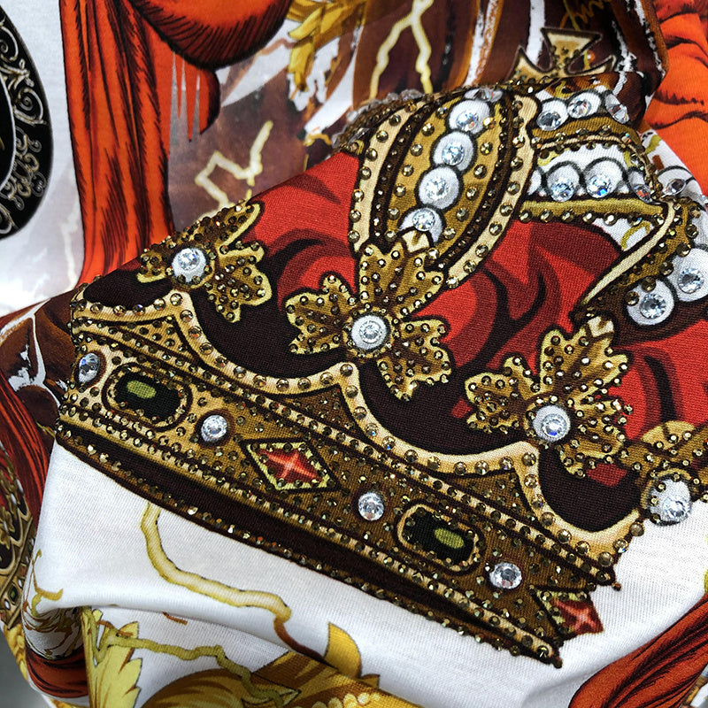 Geometric Crown Print Rhinestone T-Shirt