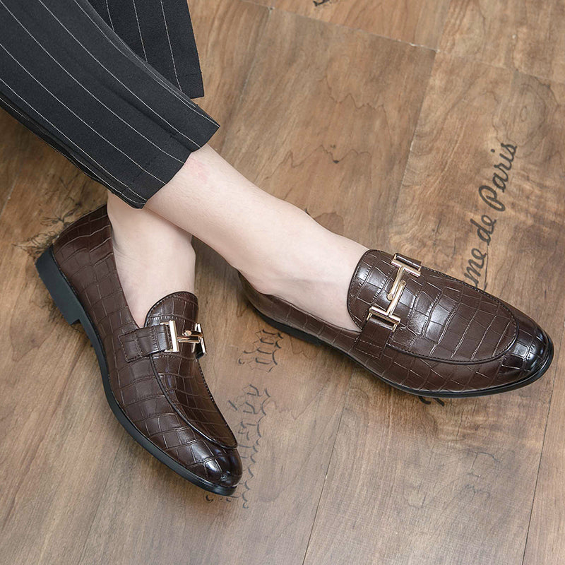 Crocodile Pattern Metal Appliques Dress Loafers Shoes