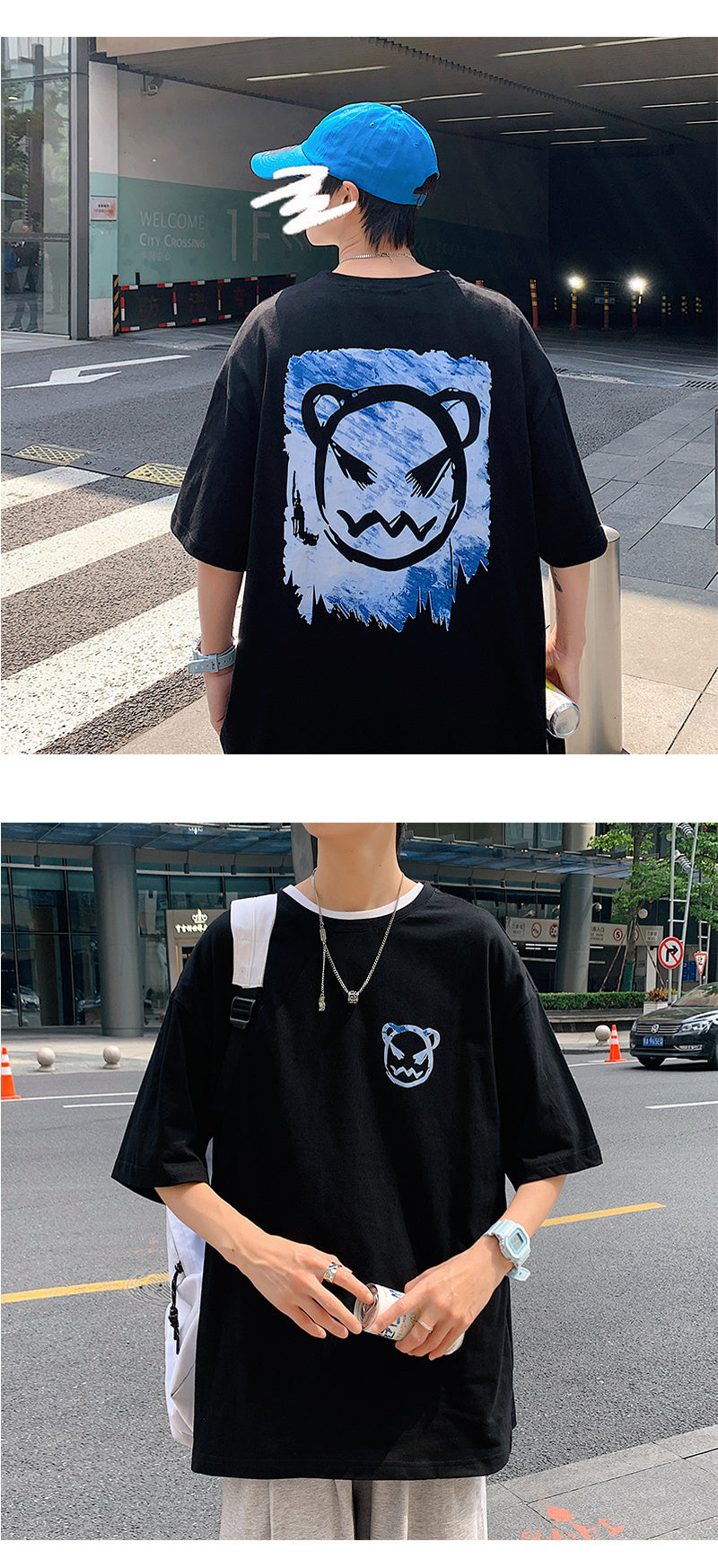 Bear Devil Back Printed Cotton T-Shirt