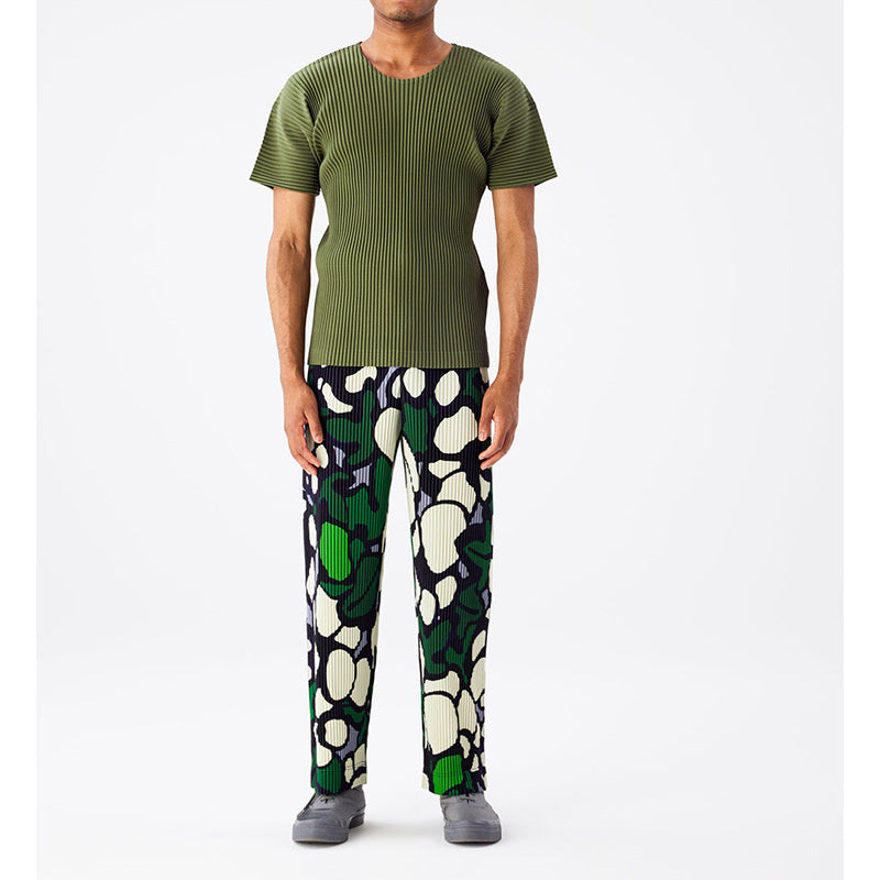 Geometric Pleated Straight Loose Pants