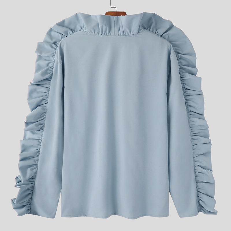 Solid Long Sleeve Ruffles T-Shirt
