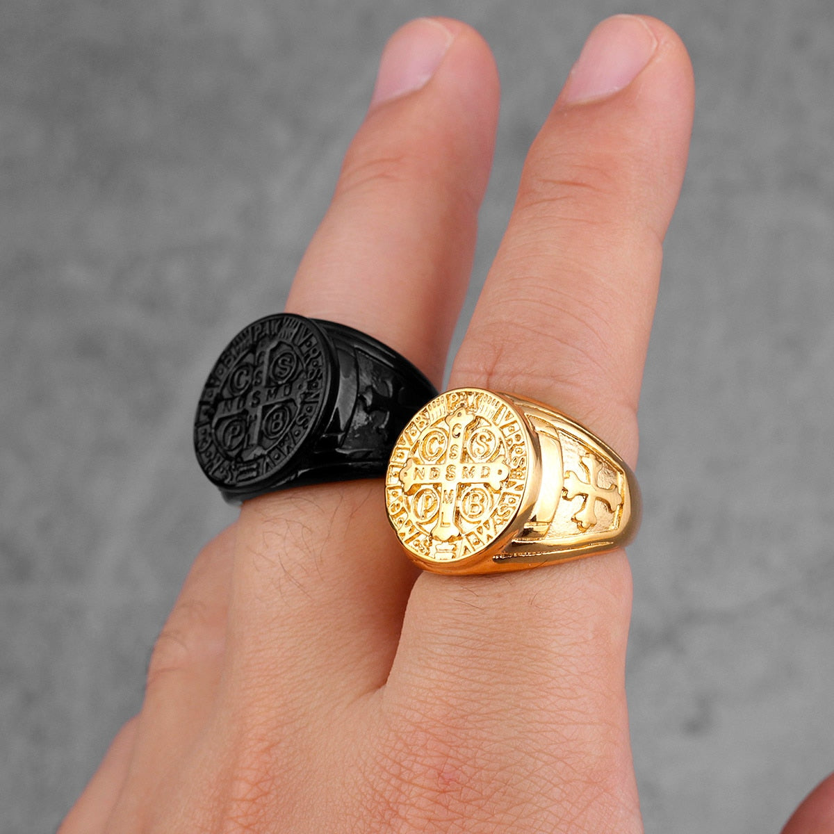 Saint Benedict Gold Black Cross Rings
