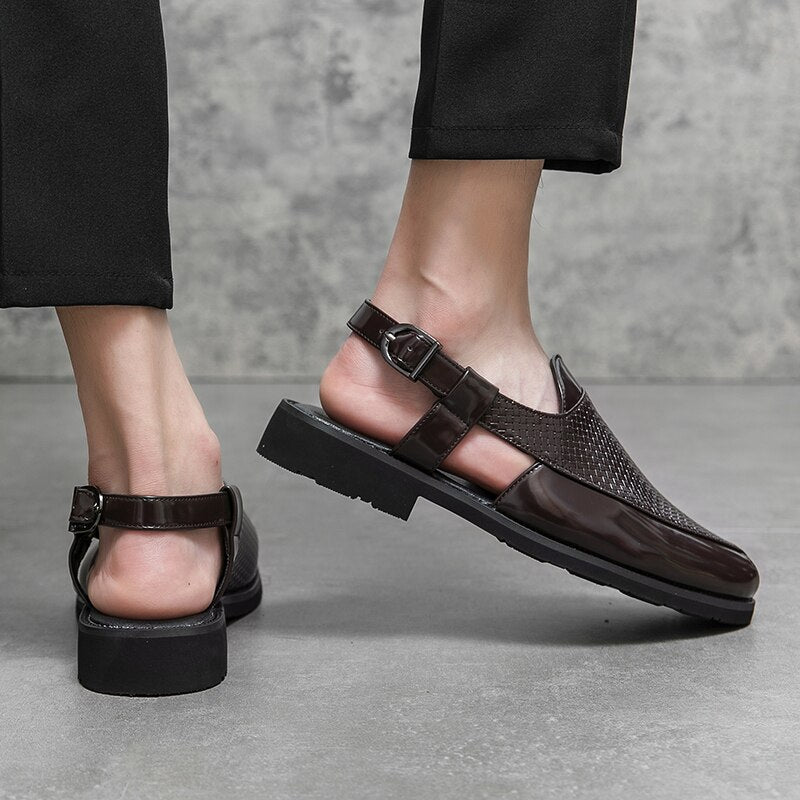 Side Pattern Strap Ankle Strapped Mules Sandals