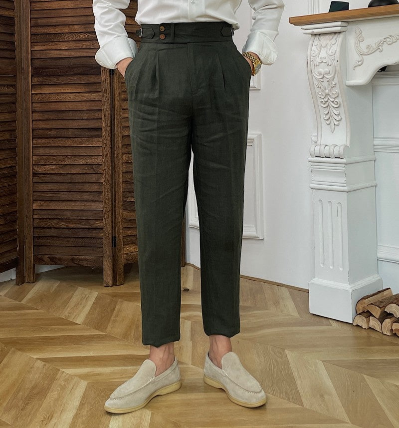 Solid Linen Straight Legs Trousers