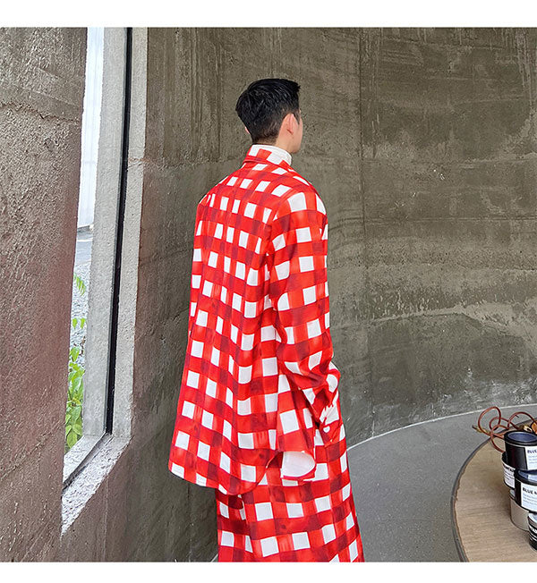 Ensemble de pantalons de couleur à carreaux blanc cramoisi