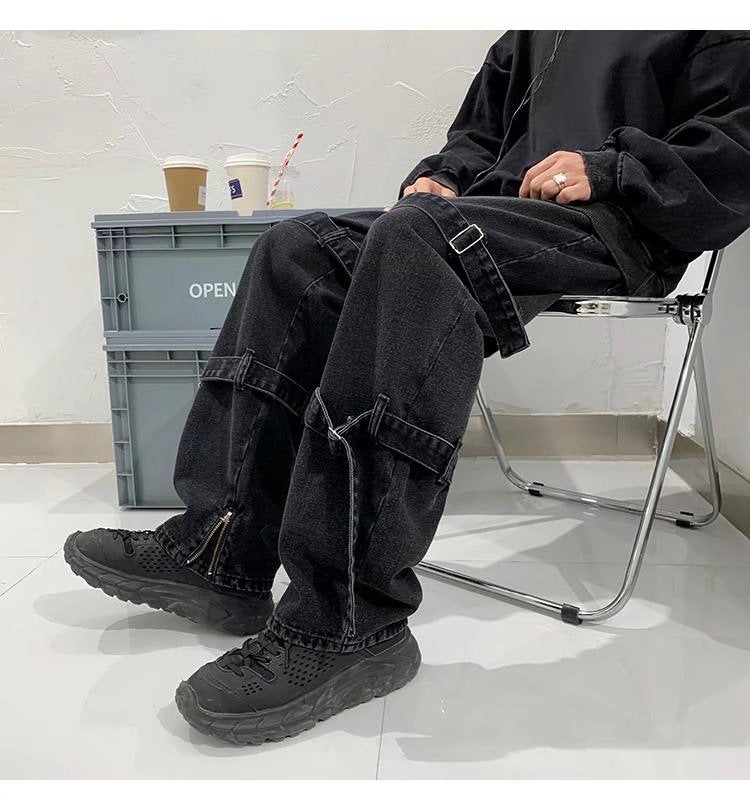 Buckle Solid Loose Jeans