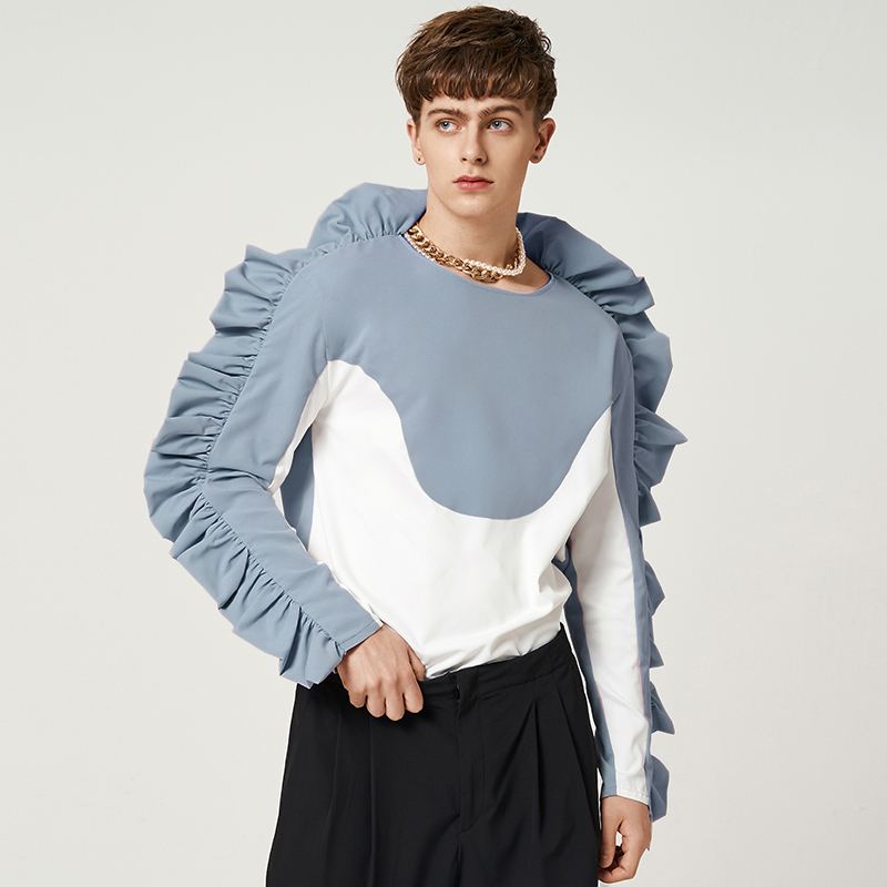 Solid Long Sleeve Ruffles T-Shirt