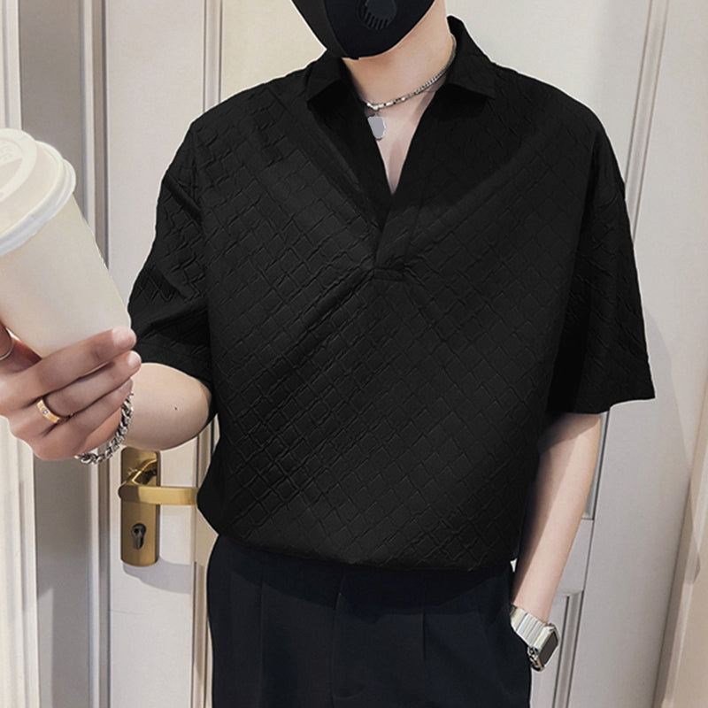 Geometric Twisting Diamond Embossed Polo Shirt