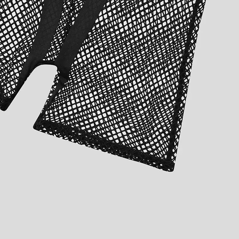 Mesh Patchwork Transparent O-neck Romper