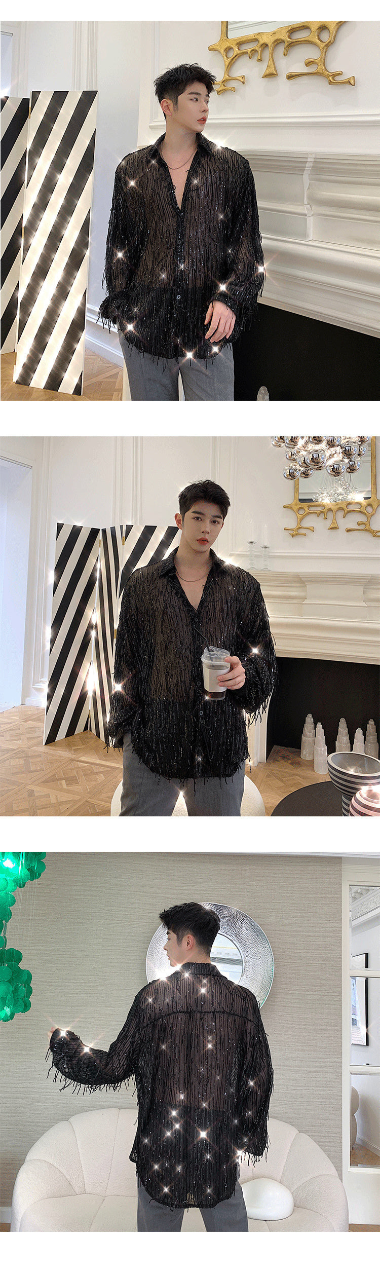 Irregular Sequin Tassel Bling Shirt